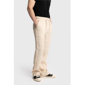 Pantaloni barbati -  texturati - regular fit - bej - poliester