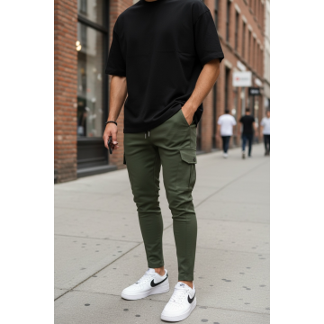 Pantaloni de trening cargo  kaki  conici 4451