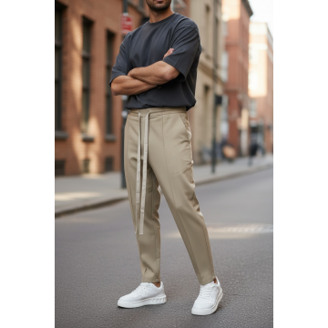 Pantaloni de trening crem conici 2654