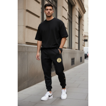 Pantaloni de trening negri conici 1030