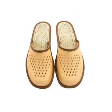 Papuci casa pentru barbati -  Piele naturala - Crem