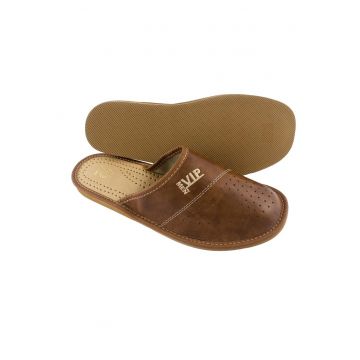 Papuci de casa pentru barbati -  Piele Maro