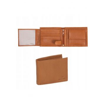 Portofel Barbati -  Livorno Wallet - 100% Piele Naturala - Cu Logo - Compartimente Pentru Carduri - Buzunar Pentru Monede - Design Elegant - One Size - Maro