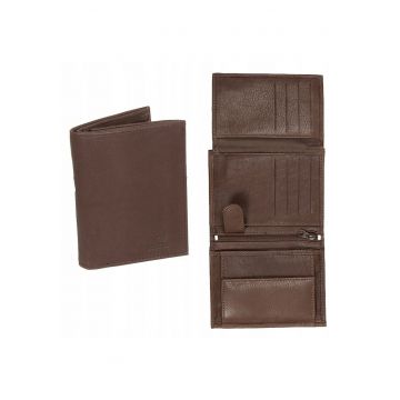 Portofel Barbati -  Livorno Wallet Tall - 100% Piele Naturala - Cu Logo - Compartimente Pentru Carduri - Buzunar Pentru Monede - Design Elegant - One Size - Maro