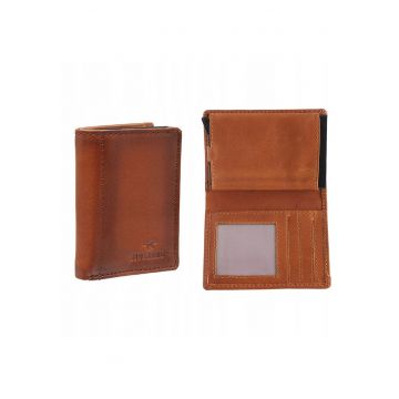 Portofel Barbati -  Temi RFID - 100% Piele Naturala - Cu Logo - Compartimente Pentru Carduri - Buzunar Pentru Monede - Design Elegant - One Size - Maro