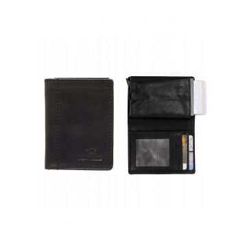 Portofel Barbati -  Temi RFID - 100% Piele Naturala - Cu Logo - Compartimente Pentru Carduri - Buzunar Pentru Monede - Design Elegant - One Size - Negru