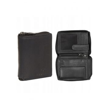 Portofel Barbati -  Udine Wallet - 100% Piele Naturala - Cu Logo - Compartimente Pentru Carduri - Buzunar Pentru Monede - Design Elegant - One Size - Negru