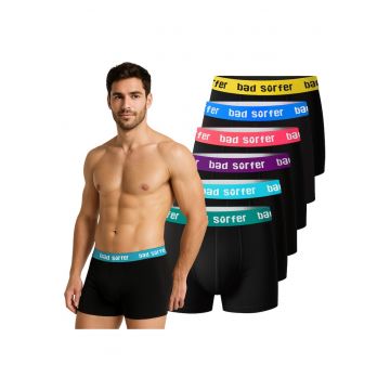 Set 6 Boxeri Barbati -  Bumbac - Multicolor - cu Logo - Negru