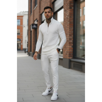 Trening barbati slim fit alb Pantaloni + Hanorac 3344