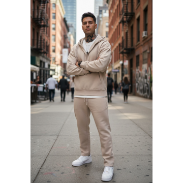 Trening barbati slim fit bej Pantaloni + Hanorac k054
