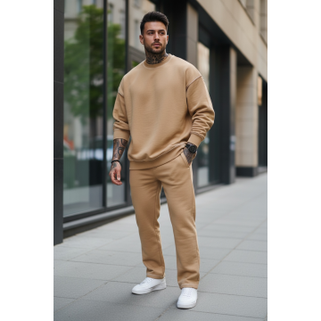 Trening barbati slim fit crem Pantaloni + Hanorac K008