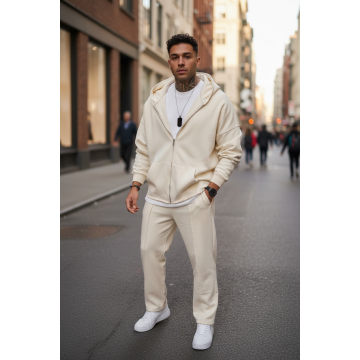 Trening barbati slim fit crem Pantaloni + Hanorac K043