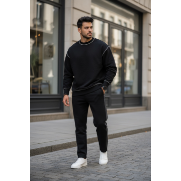 Trening barbati slim fit negru Pantaloni + Hanorac K008