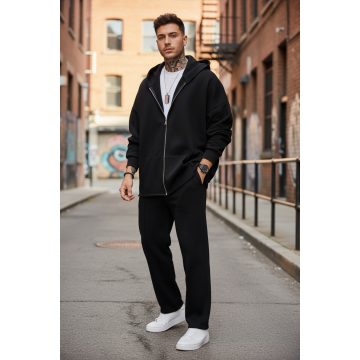 Trening barbati slim fit negru Pantaloni + Hanorac K043