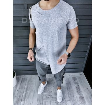 Tricou barbati slim fit asimetric gri CU DEFECT DEFA9134 O1-3.1