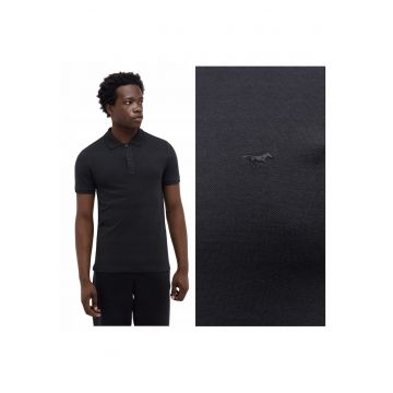 Tricou Polo Barbati -  Style Pierre - Regular Fit - Cu Guler - Cu Logo - Ddwqfesign Clasic - Maneci Scurti - Bumbac - Negru