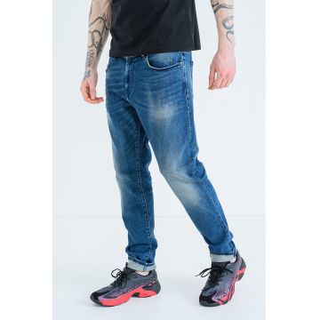 Blugi cu croiala conica si detalii cu aspect decolorat 2019 D-Strukt - Albastru