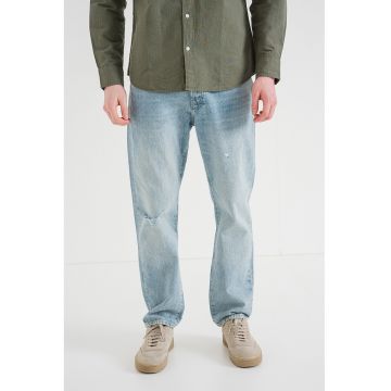 Blugi drepti cu aspect deteriorat - Albastru melange