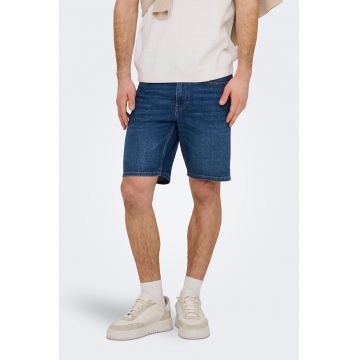 Blugi scurti cu talie medie - Albastru inchis