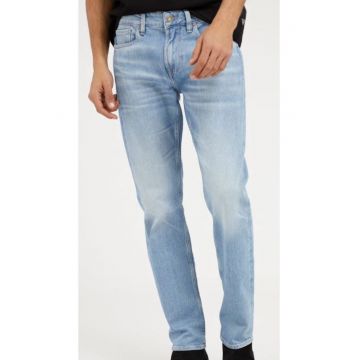 Blugi slim fit cu aspect decolorat - Albastru