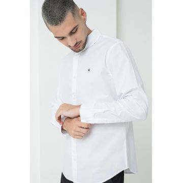 Camasa din amestec de bumbac cu guler fixat cu nasturi - Alb
