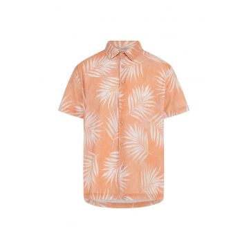 Camasa din amestec de in si bumbac cu model - Alb/Roz somon