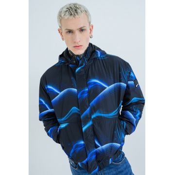 Jacheta cu imprimeu si fermoar - Negru/Albastru