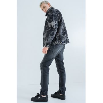 Jacheta de denim cu buzunare pe piept - Negru/Gri inchis