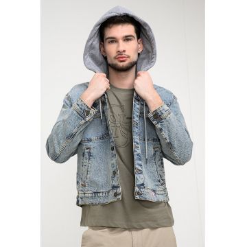 Jacheta din denim cu gluga - Albastru