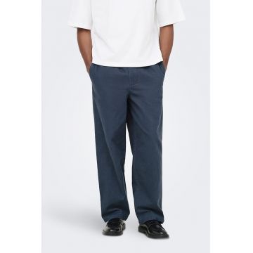 Pantaloni drepti cu snur - Bleumarin