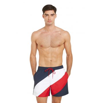 Pantaloni scurti de baie cu garnituri contrastante - Rosu/Alb/Bleumarin