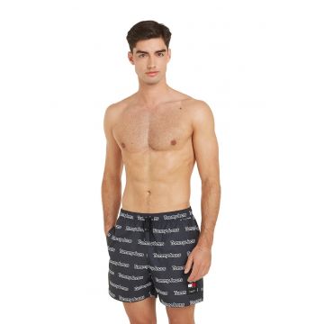 Pantaloni scurti de baie cu logo si talie ajustabila - Alb/Negru