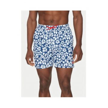 Pantaloni scurti de baie cu model floral si buzunare