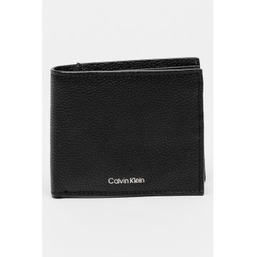 portofel de piele cu logo - Negru