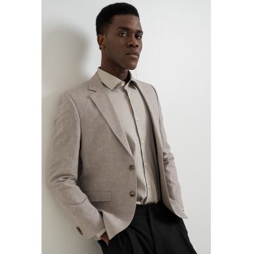 Sacou din amestec de in - Maro taupe deschis