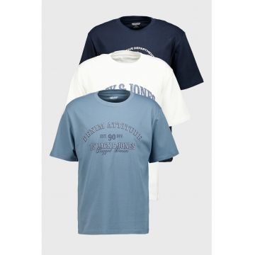 Set de tricouri din bumbac organic Denver - 3 piese - Alb/Albastru inchis/Negru stins