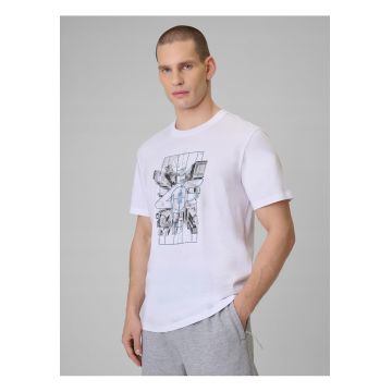 Tricou barbat  alb din bumbac - imprimeu distinctiv - croiala regulara - sezon primavara-vara