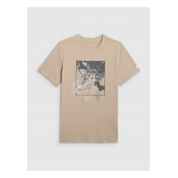 Tricou barbat  bej - din bumbac - imprimeu durabil - croiala lejera