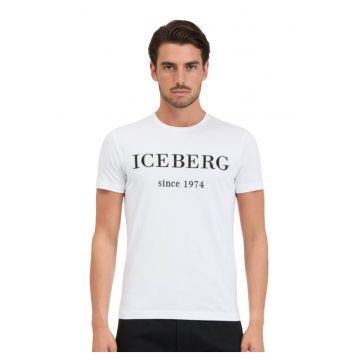 Tricou barbatesc  din bumbac - alb - cu logo - marimea