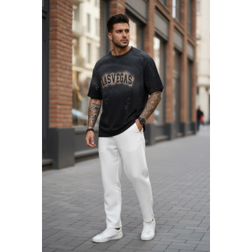 Tricou barbati negru  cu imprimeu  oversize Y140 6-2.2