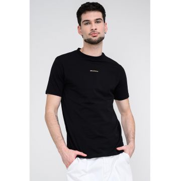 Tricou cu decolteu la baza gatului si detaliu logo - Auriu/Negru