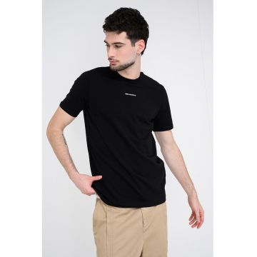 Tricou cu decolteu la baza gatului si detaliu logo - Negru/Argintiu