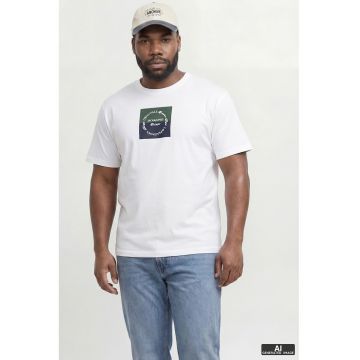 Tricou cu decolteu la baza gatului si imprimeu logo - Alb optic