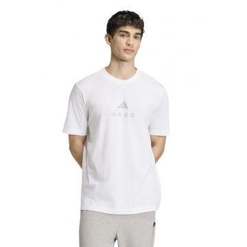 Tricou cu decolteu la baza gatului si imprimeu pe partea din spate - Negru stins/Gri cenusiu/Alb optic