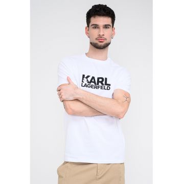 Tricou cu decolteu la baza gatului si logo - Alb