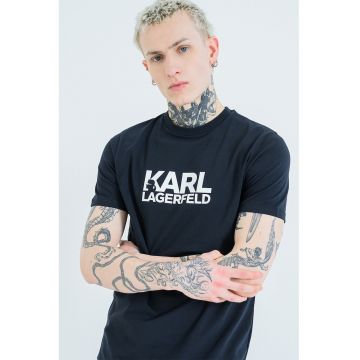 Tricou cu decolteu la baza gatului si logo - Albastru ultramarin