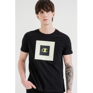 Tricou cu decolteu la baza gatului si logo - Negru/Verde lime