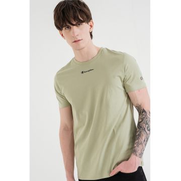 Tricou cu decolteu la baza gatului si logo - Verde masliniu pal