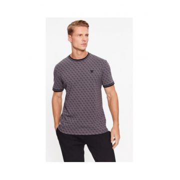 Tricou cu guler la baza gatului si imprimeu logo -