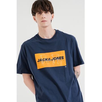 Tricou cu imprimeu logo - Portocaliu/Bleumarin